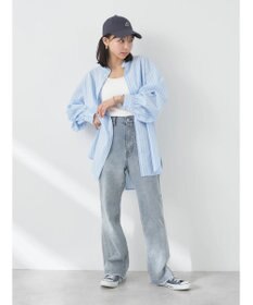 earth music&ecology バンドカラーストライプシャツ