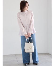 Te chichi パール釦スタンドフリルペプラムブラウス