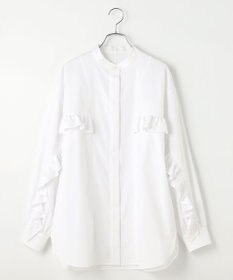 #Newans 【シワになりにくい/洗濯機可能】ラウンドフリルバンドカラーシャツ