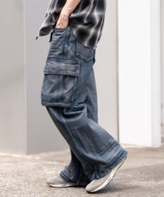 WEGO ローライズバギーフレアデニムカーゴパンツ