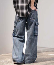 WEGO ローライズバギーフレアデニムカーゴパンツ
