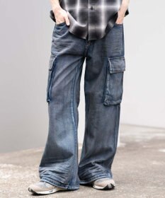 WEGO ローライズバギーフレアデニムカーゴパンツ