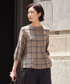 J.PRESS LADIES 【洗える】ハイツイストチェック ボートネック ブラウス