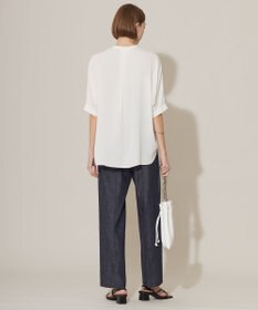 ICB 【新色追加・接触冷感・UVケア・速乾・洗える】BackSatinAmunzen  5分袖 キーネックブラウス