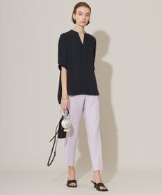 ICB 【新色追加・接触冷感・UVケア・速乾・洗える】BackSatinAmunzen  5分袖 キーネックブラウス