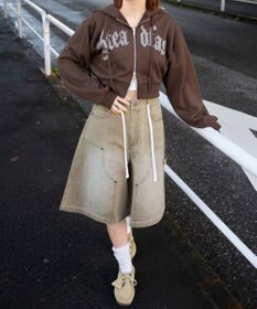 WEGO 【裏起毛】ラインストーン裏起毛ショートジップパーカー