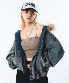 WEGO 【ユニセックス着用ITEM】ファーフードスラッシュデニムブルゾン