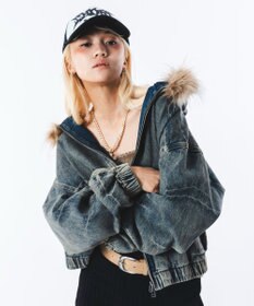 WEGO 【ユニセックス着用ITEM】ファーフードスラッシュデニムブルゾン