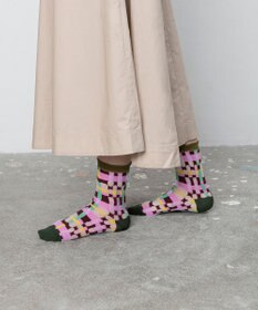 TRICOTE ブロックチェック柄シアーソックス