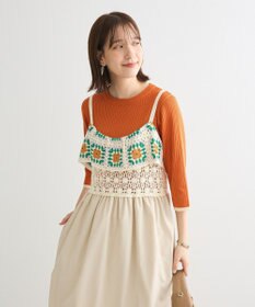 Green Parks ＢＰ　袖口カラーリブ７分袖ニットプルオーバー