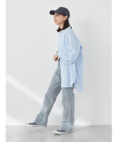 earth music&ecology バンドカラーストライプシャツ