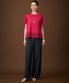 自由区 ナチュラルコットンハイゲージレースドッキング Tシャツ