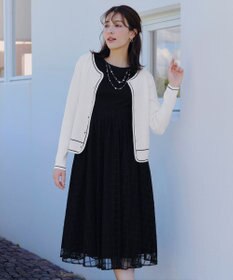 Tiaclasse L 【洗える】配色ラインカーディガン