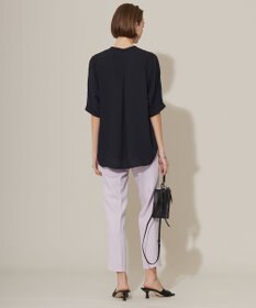 ICB 【新色追加・接触冷感・UVケア・速乾・洗える】BackSatinAmunzen  5分袖 キーネックブラウス