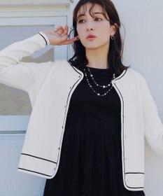 Tiaclasse L 【洗える】配色ラインカーディガン