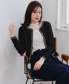 Tiaclasse L 【洗える】配色ラインカーディガン