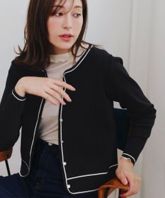 Tiaclasse L 【洗える】配色ラインカーディガン