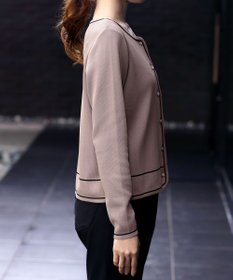 Tiaclasse L 【洗える】配色ラインカーディガン