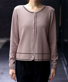 Tiaclasse L 【洗える】配色ラインカーディガン