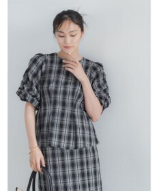 Te chichi サッカーチェックバルーンスリーブブラウス(セットアップ可)
