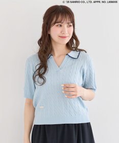 Green Parks チャーミーキティ／衿付き半袖ケーブルニット