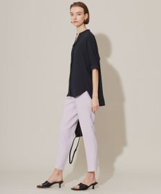 ICB 【新色追加・接触冷感・UVケア・速乾・洗える】BackSatinAmunzen  5分袖 キーネックブラウス