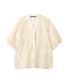 YECCA VECCA フリルVネック刺繍シアーシャツ