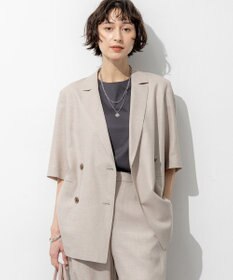 23区 【先行予約】リネンライクグロッシー ハーフスリーブ ダブル ジャケット