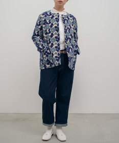 muuc 〈特別感溢れる全面刺繍〉庭椿の刺繍 ノーカラーショートコート 吸湿発熱 日本製 軽く希少な限定素材