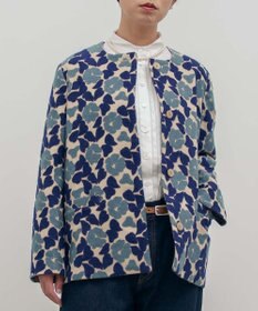 muuc 〈特別感溢れる全面刺繍〉庭椿の刺繍 ノーカラーショートコート 吸湿発熱 日本製 軽く希少な限定素材