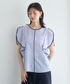 YECCA VECCA 配色ラッフルスリーブブラウス