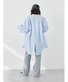 earth music&ecology バンドカラーストライプシャツ