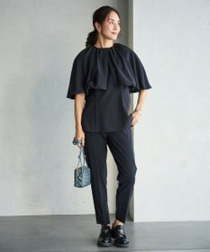 #Newans ＜亀恭子さんコラボ＞取り外し可能ケープ付きペプラムブラウス