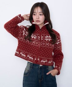 WEGO ユキガラダブルジップカーデ