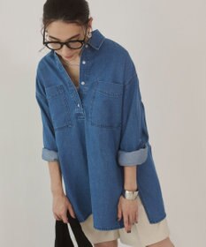 WEGO 【ANGIE VINTAGE】襟が選べる デニム チュニック シャツ （バンドカラー/レギュラーカラー）