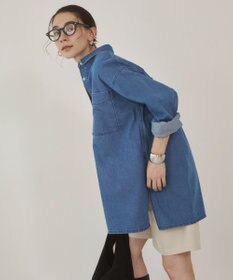 WEGO 【ANGIE VINTAGE】襟が選べる デニム チュニック シャツ （バンドカラー/レギュラーカラー）