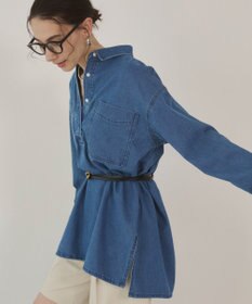 WEGO 【ANGIE VINTAGE】襟が選べる デニム チュニック シャツ （バンドカラー/レギュラーカラー）