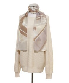 MOONBAT 【シルク100%】FURLA (フルラ) アーチロゴ 幾何学柄 シルクシフォンプリントスカーフ 150cm×35cm 手洗い可能