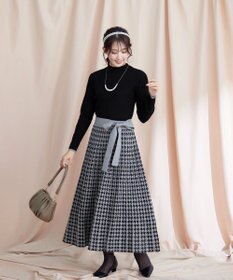 Tiaclasse 【洗える】千鳥柄ニットプリーツワンピース