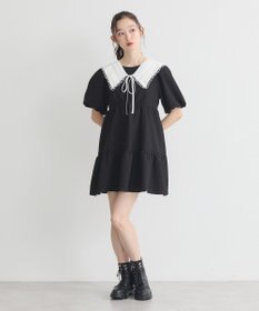 earth music&ecology バックリボンパフスリーブミニワンピース