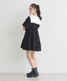 earth music&ecology バックリボンパフスリーブミニワンピース