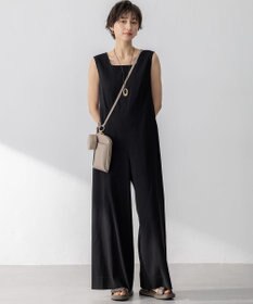 23区 S 【洗える】リネンレーヨンストレッチ スクエアネック オールインワン