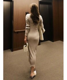 Green Parks タイトシルエットリブニットワンピース