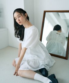 earth music&ecology バックリボンパフスリーブミニワンピース