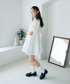 earth music&ecology バックリボンパフスリーブミニワンピース