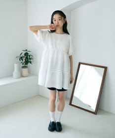 earth music&ecology バックリボンパフスリーブミニワンピース