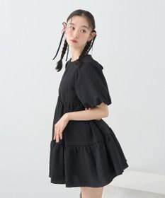 earth music&ecology バックリボンパフスリーブミニワンピース