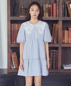 earth music&ecology バックリボンパフスリーブミニワンピース