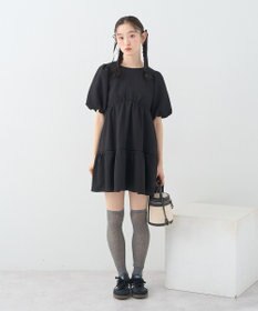 earth music&ecology バックリボンパフスリーブミニワンピース