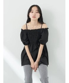 earth music&ecology ２ｗａｙショルダーシャーリングチュニック